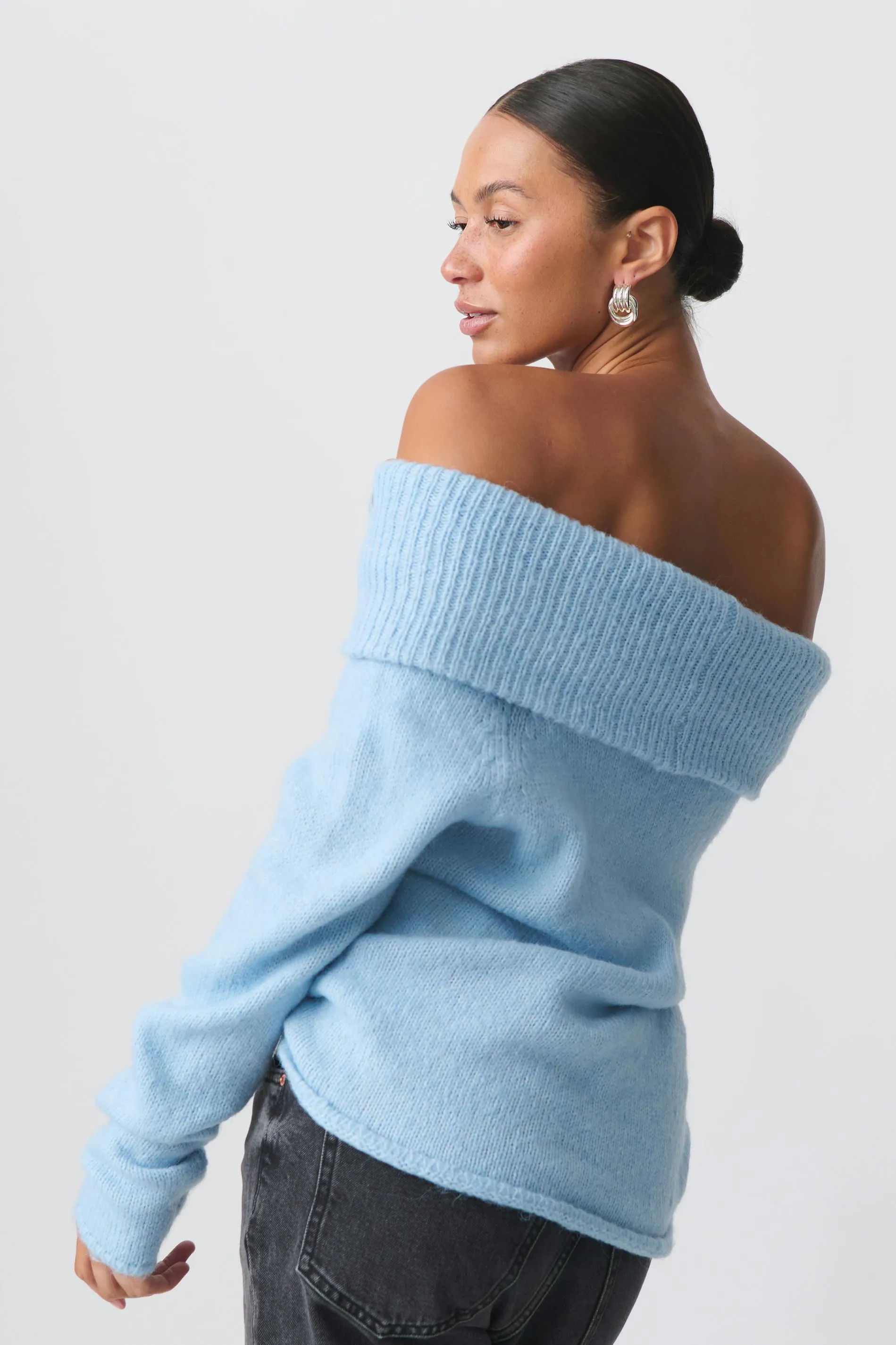 Knitted off shoulder sweater