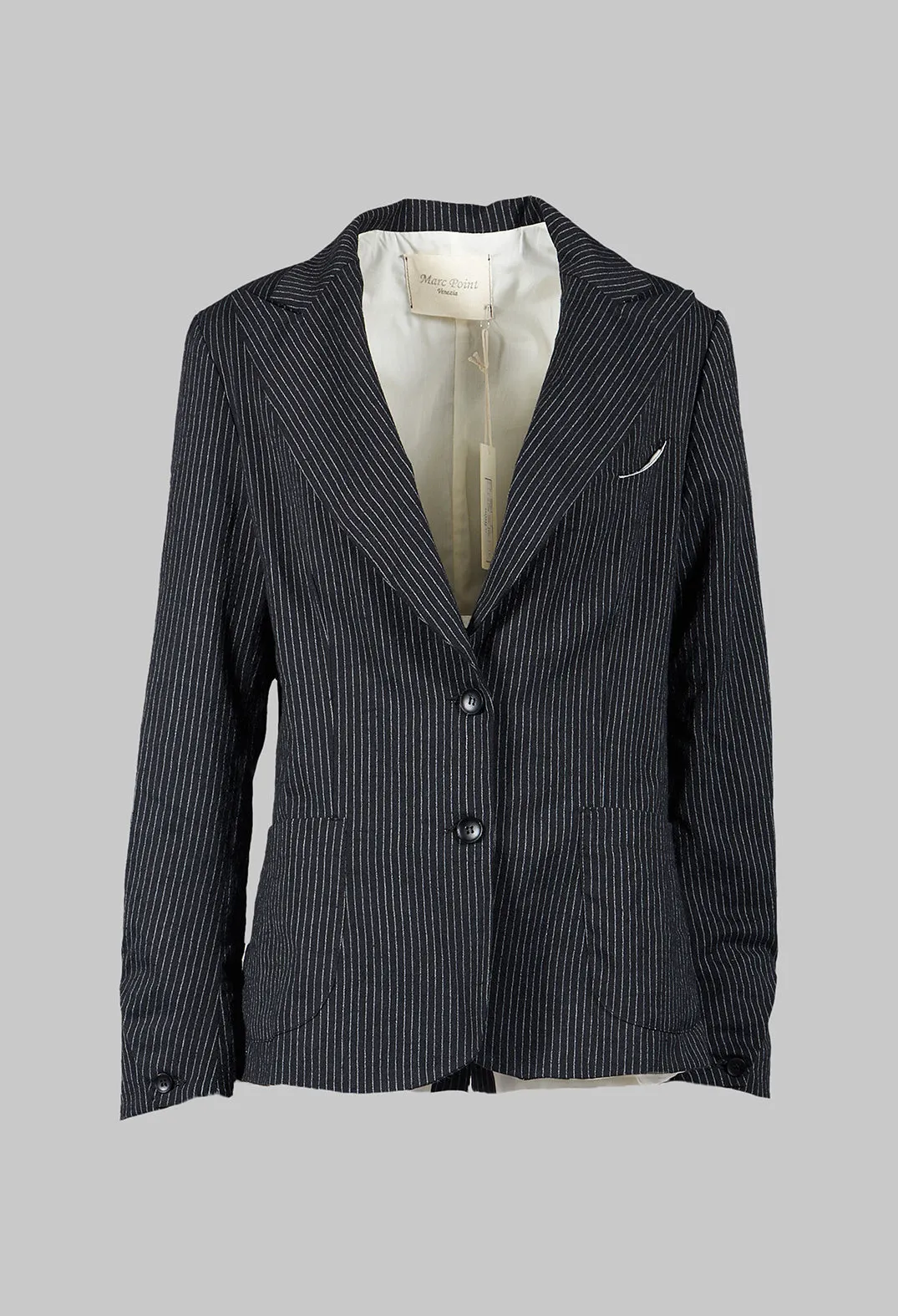 Lapel Blazer in Black Pinstripe