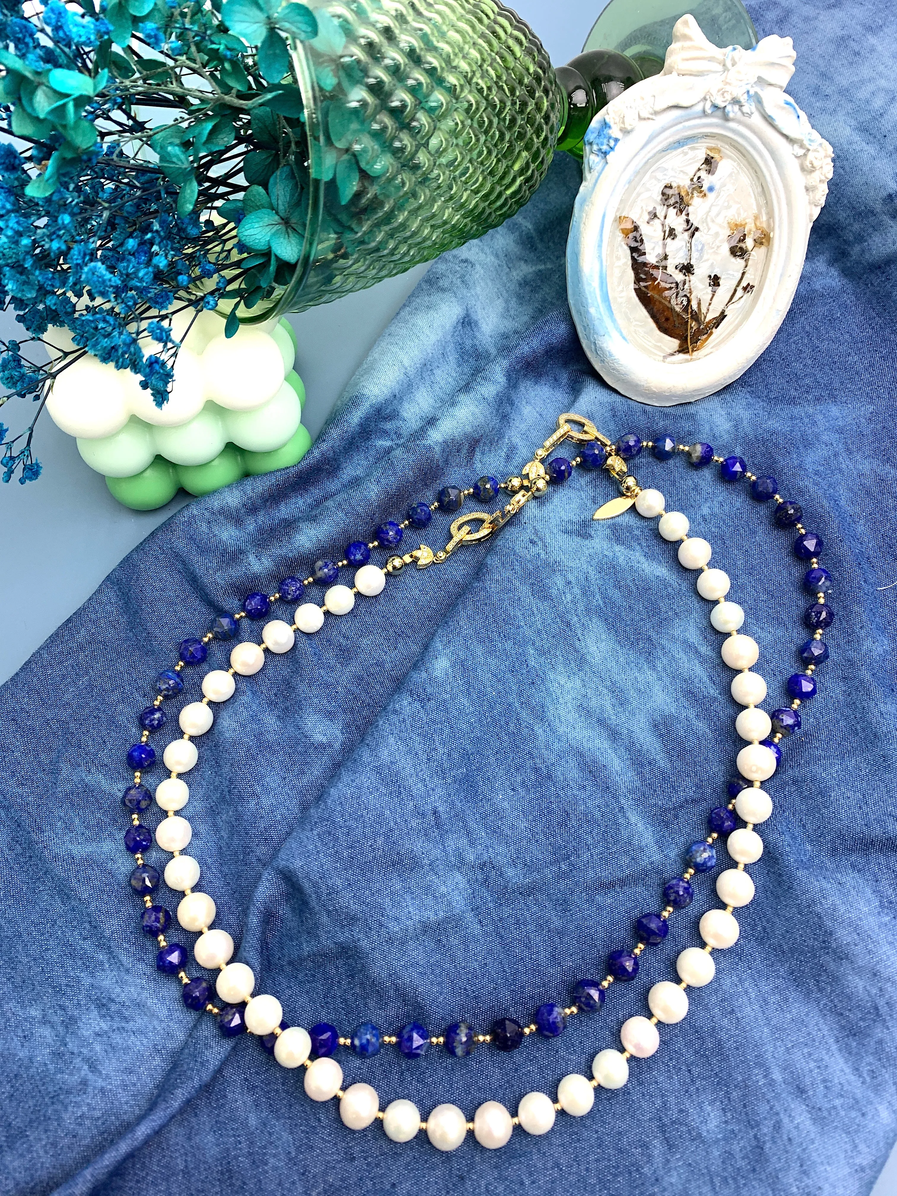 Lapis & Freshwater Pearls Versatile Necklace HN001