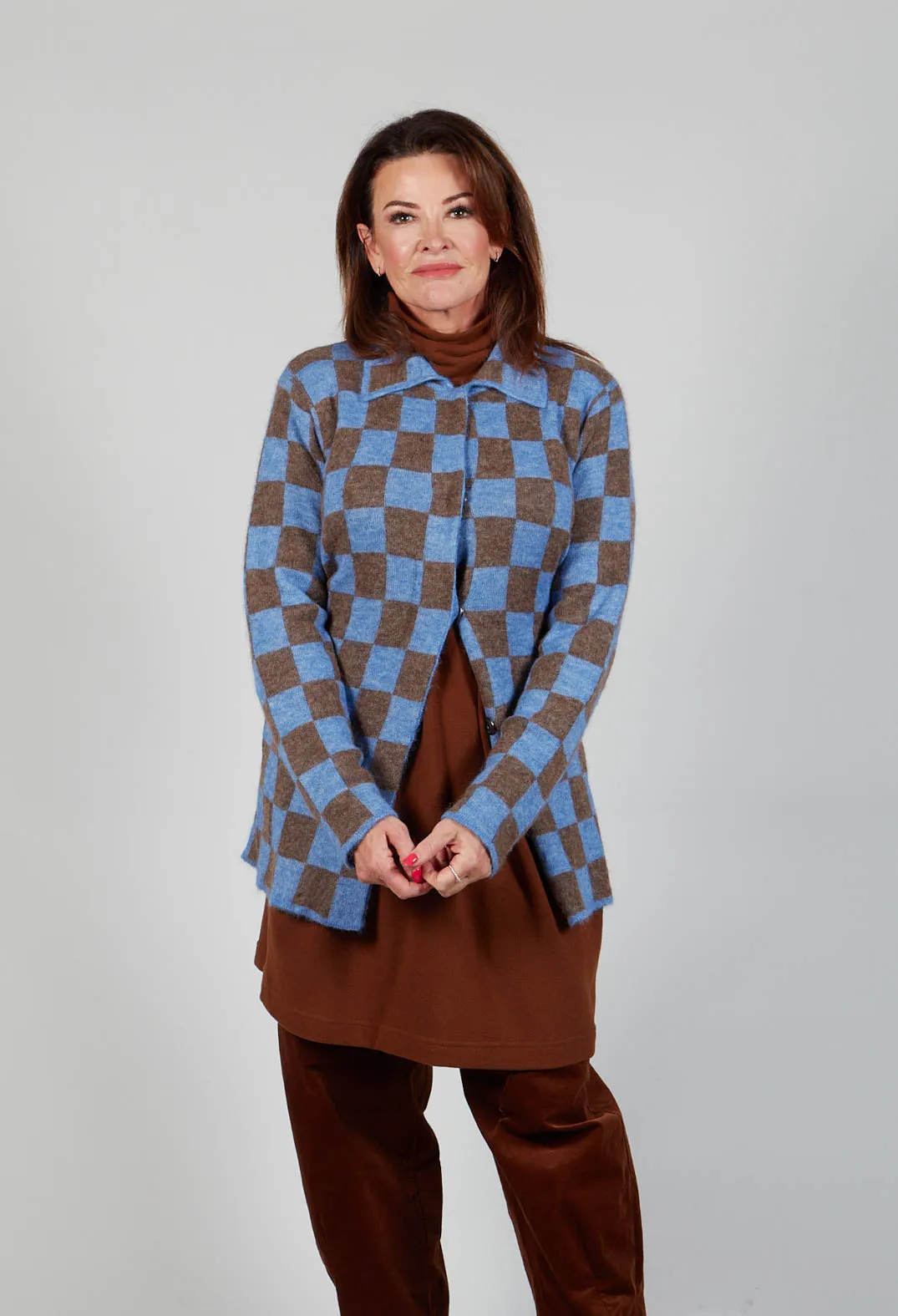 Lauren Knitted Shirt in Blue and Brown