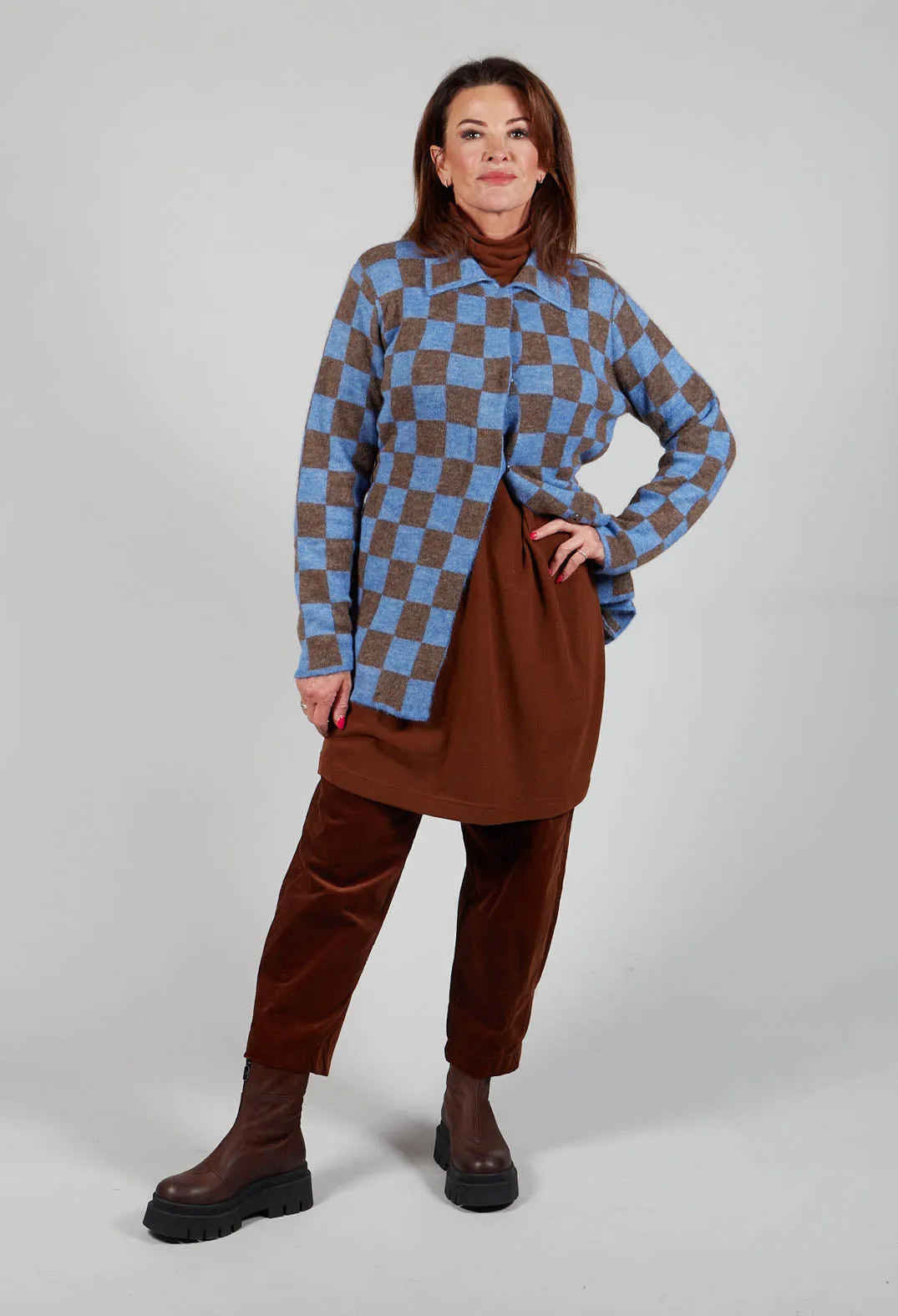 Lauren Knitted Shirt in Blue and Brown