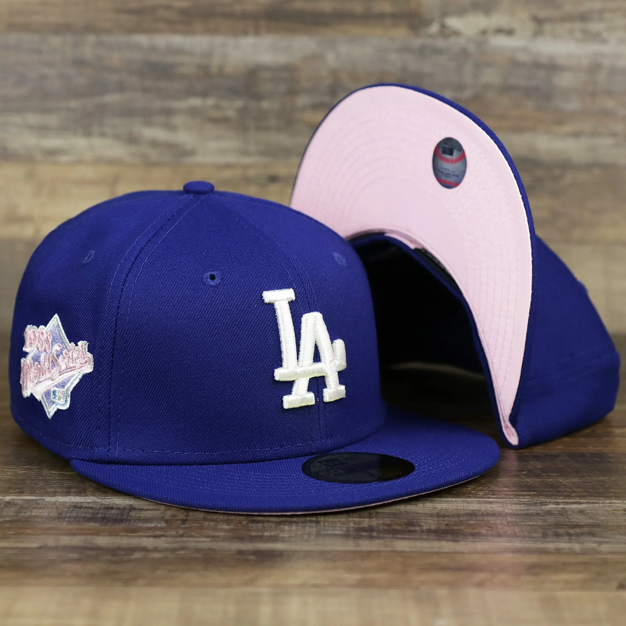 Los Angeles Dodgers Pop Sweat Pastel World Series Side Patch Fitted Cap With Pink Undervisor | Royal Blue 59Fifty Cap