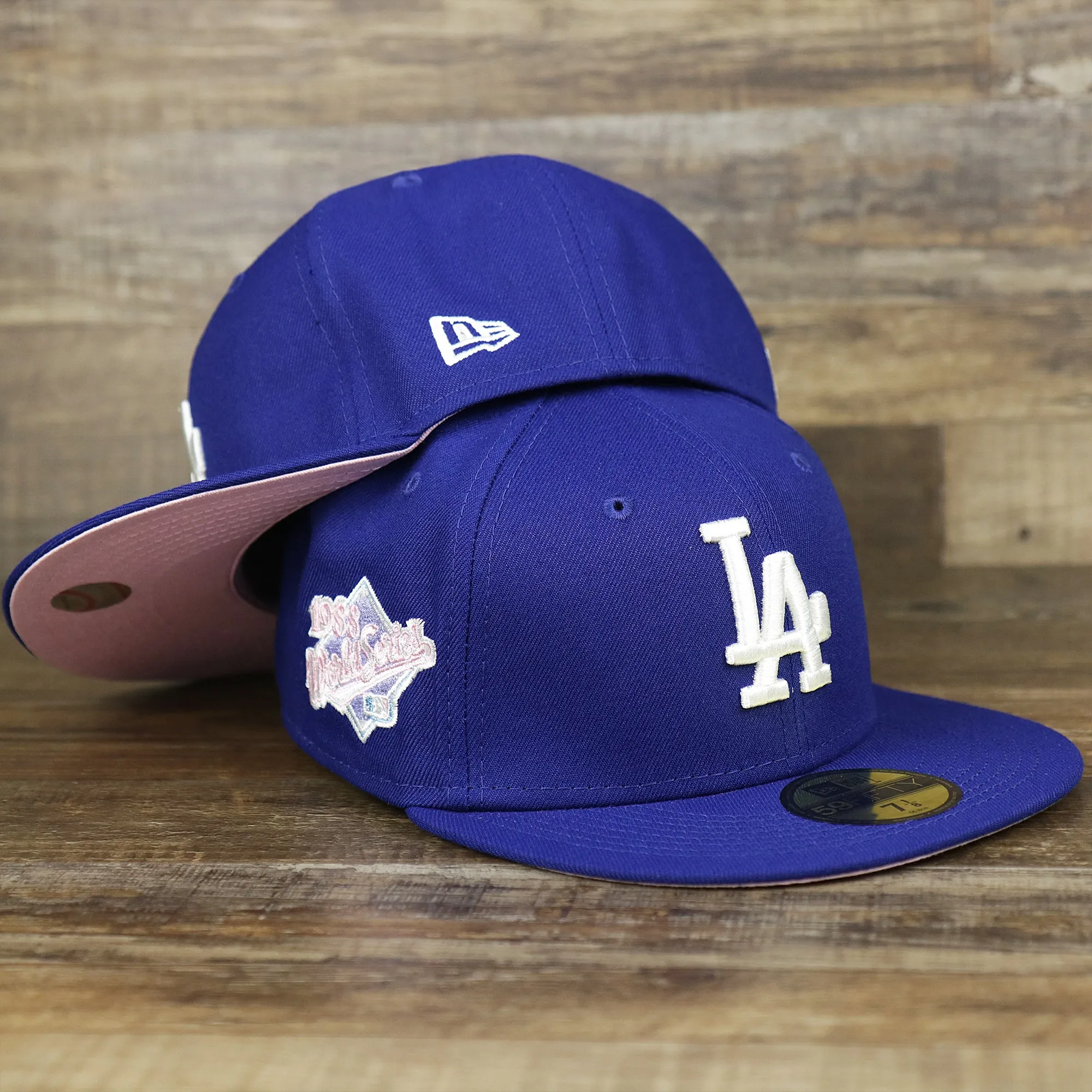 Los Angeles Dodgers Pop Sweat Pastel World Series Side Patch Fitted Cap With Pink Undervisor | Royal Blue 59Fifty Cap