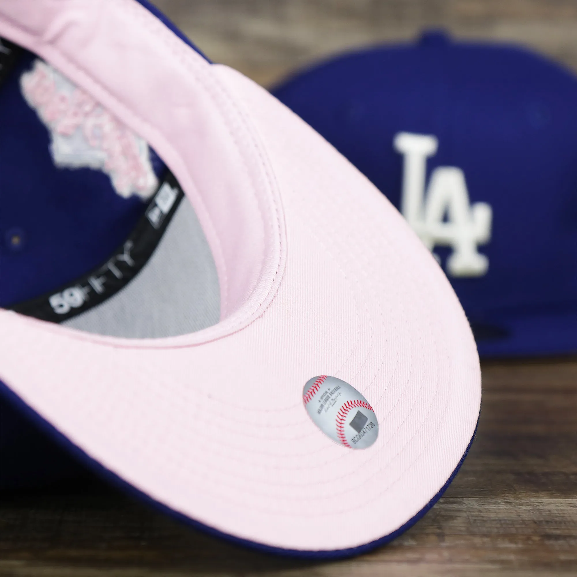 Los Angeles Dodgers Pop Sweat Pastel World Series Side Patch Fitted Cap With Pink Undervisor | Royal Blue 59Fifty Cap