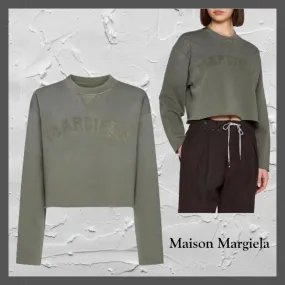 Maison Margiela  |Crew Neck Street Style Long Sleeves Cotton Khaki Logo