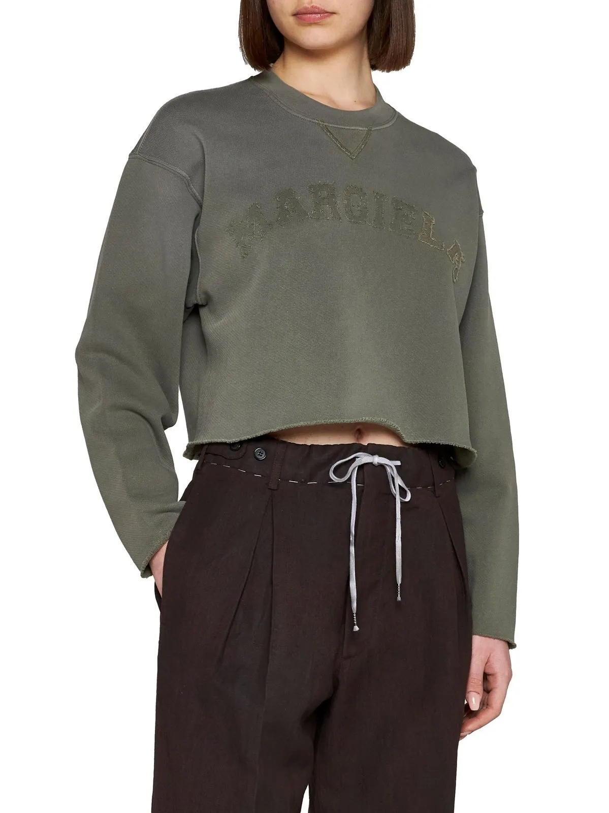 Maison Margiela  |Crew Neck Street Style Long Sleeves Cotton Khaki Logo