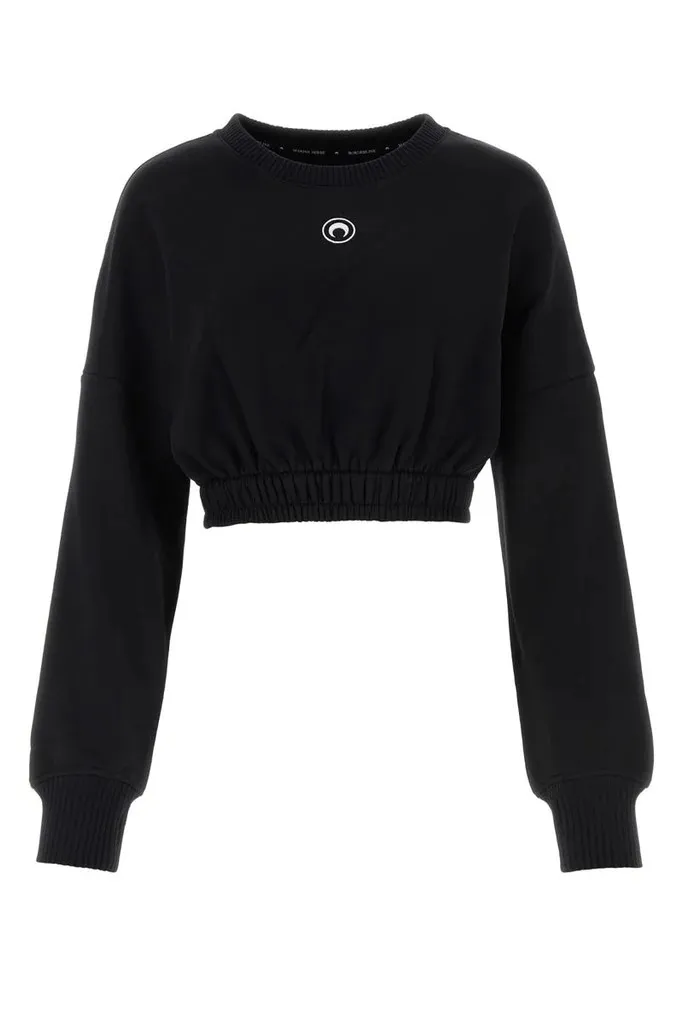 MARINE SERRE  |Crew Neck Sweat Long Sleeves Plain Cotton Logo Cropped Tops