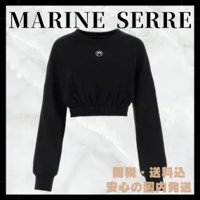 MARINE SERRE  |Crew Neck Sweat Long Sleeves Plain Cotton Logo Cropped Tops