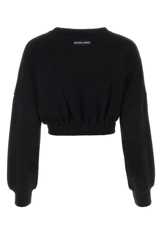 MARINE SERRE  |Crew Neck Sweat Long Sleeves Plain Cotton Logo Cropped Tops