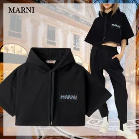 MARNI  |Street Style Plain Cotton Short Sleeves Logo Cropped Tops