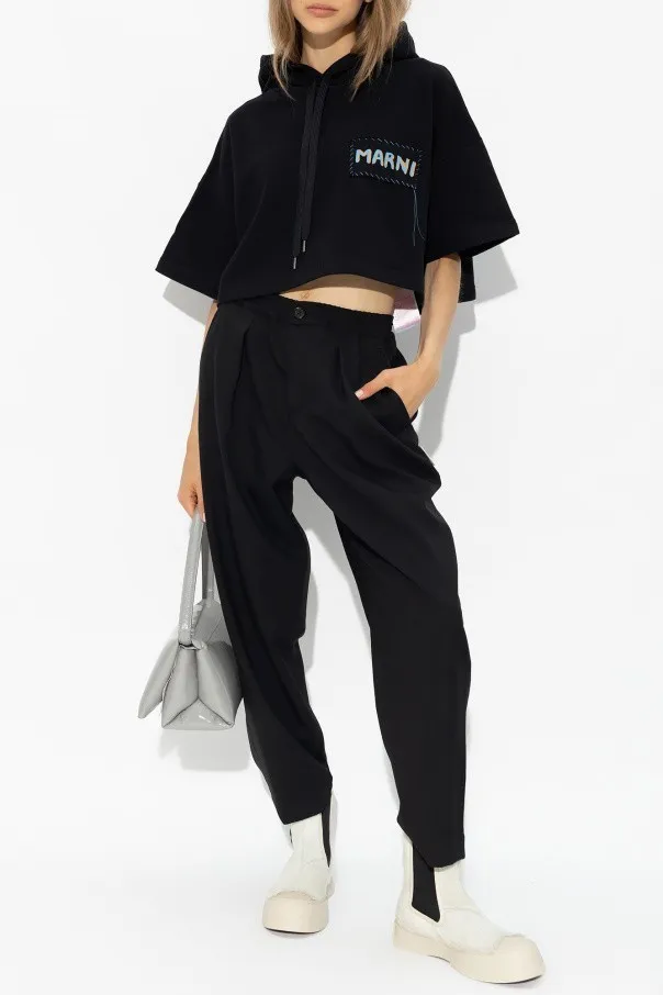 MARNI  |Street Style Plain Cotton Short Sleeves Logo Cropped Tops