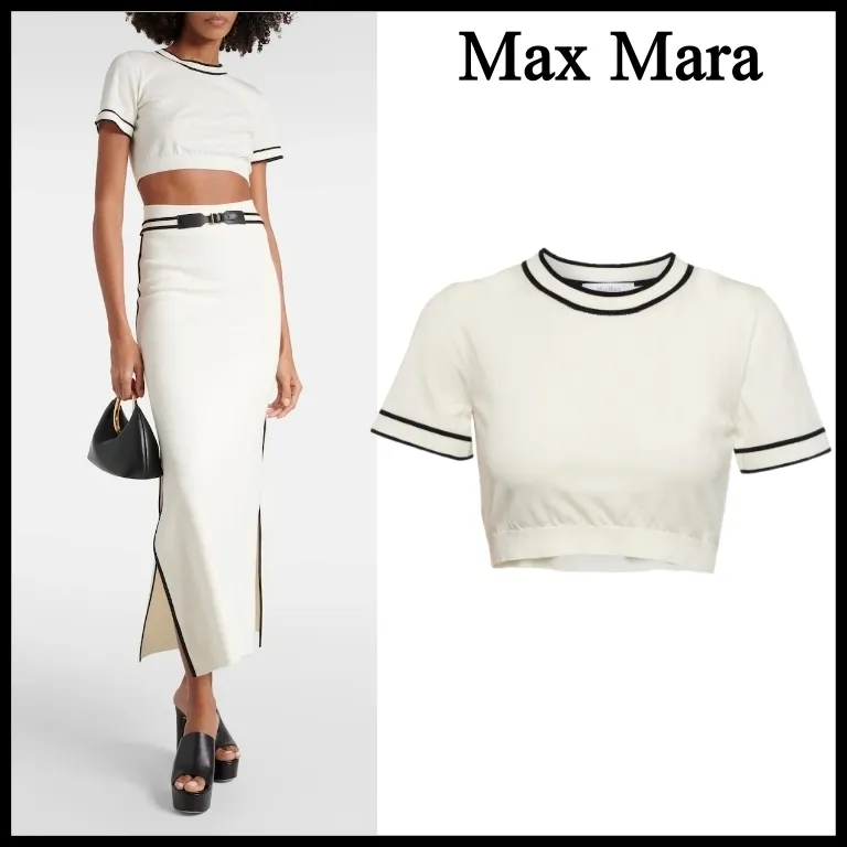 MaxMara  |Casual Style Plain Cotton Short Sleeves Elegant Style