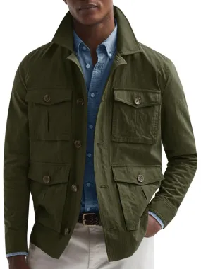 Mens Casual Lightweight Button Up Safari Jacket