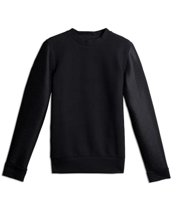 Mesh Sleeve Crew Sweater - Black