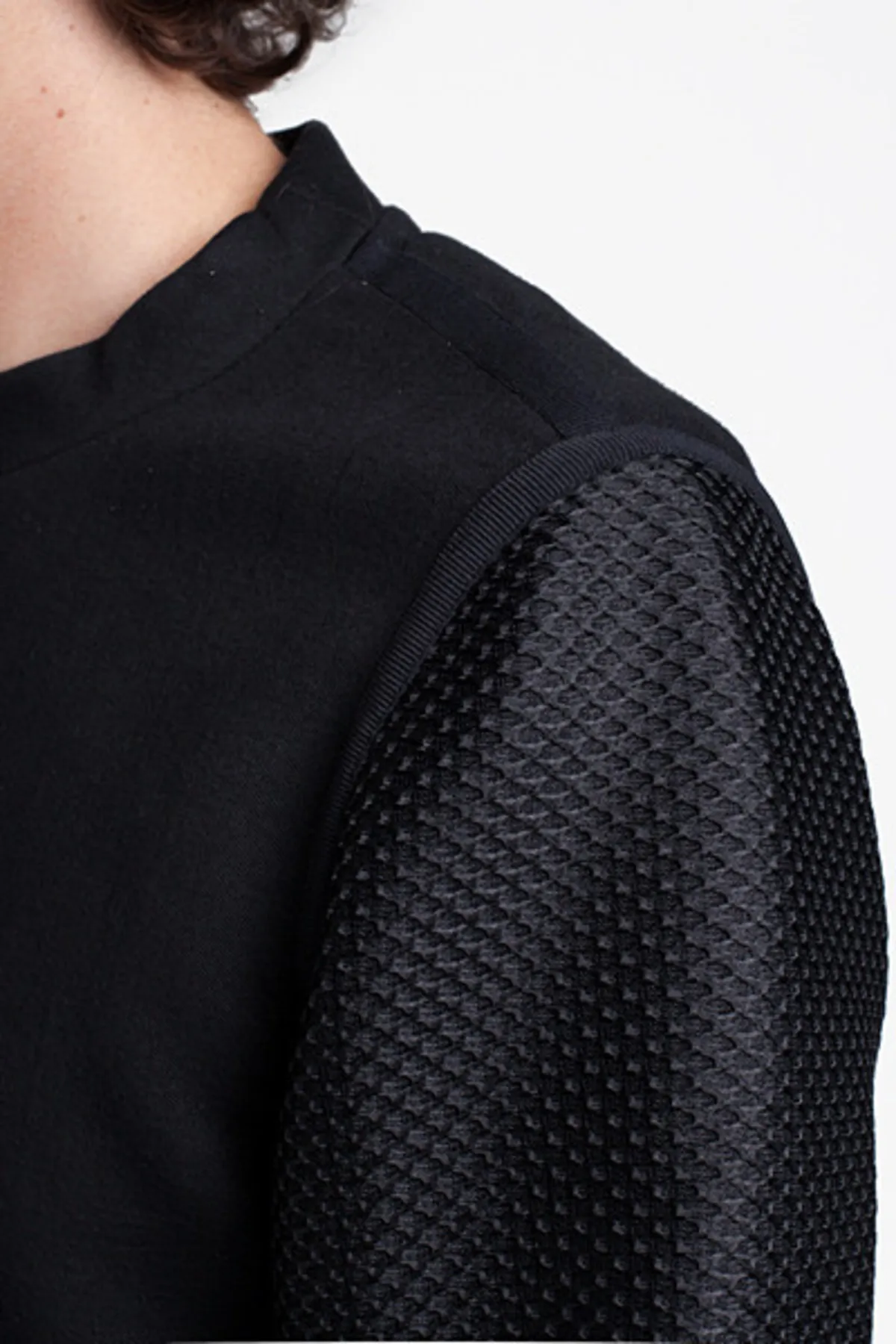 Mesh Sleeve Crew Sweater - Black