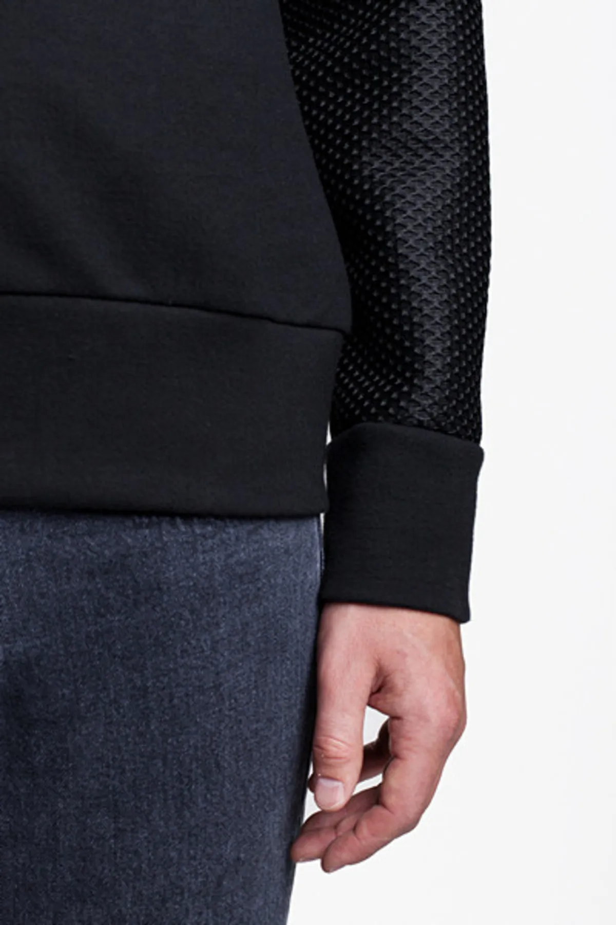 Mesh Sleeve Crew Sweater - Black