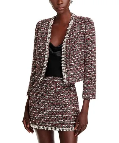 Milly Amaya Tweed Crystal Embellished Jacket