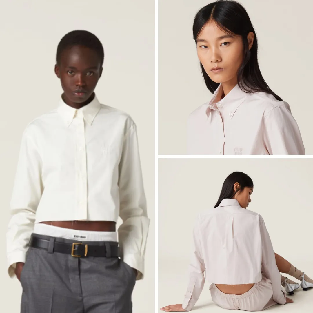 MiuMiu  |Casual Style Blended Fabrics Long Sleeves Logo Cropped Tops