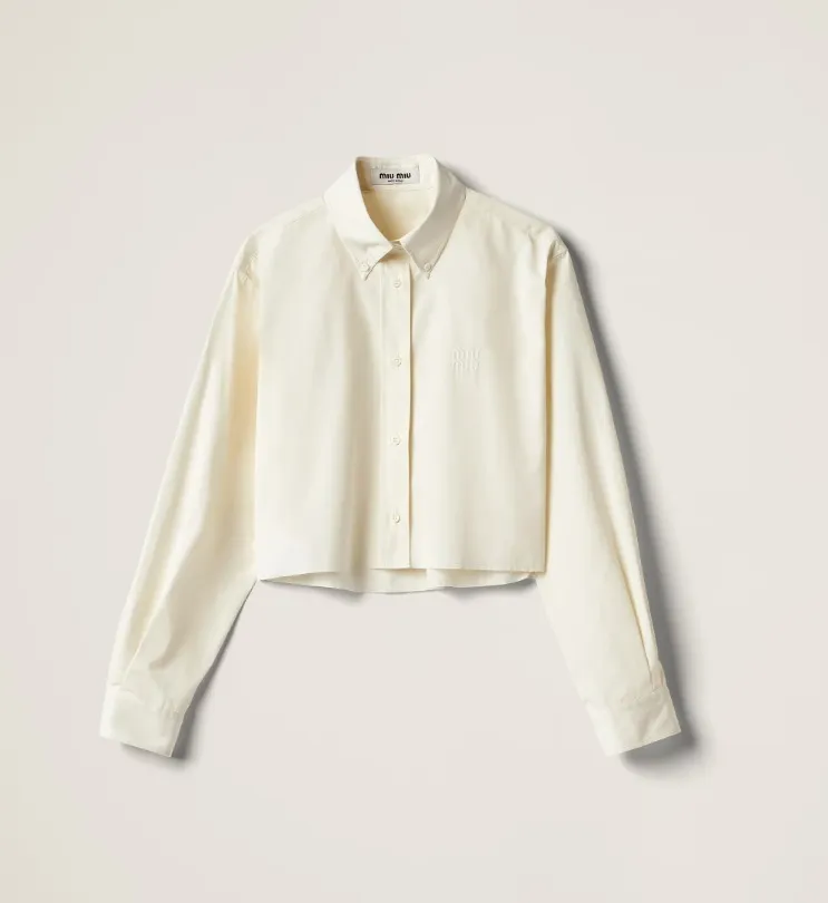 MiuMiu  |Casual Style Blended Fabrics Long Sleeves Logo Cropped Tops