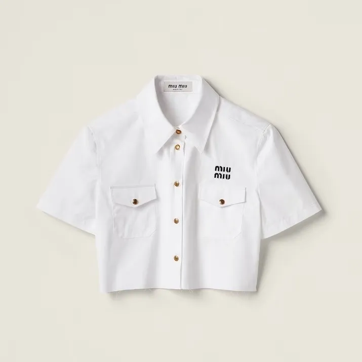 MiuMiu  |Casual Style Plain Cotton Short Sleeves Elegant Style Logo