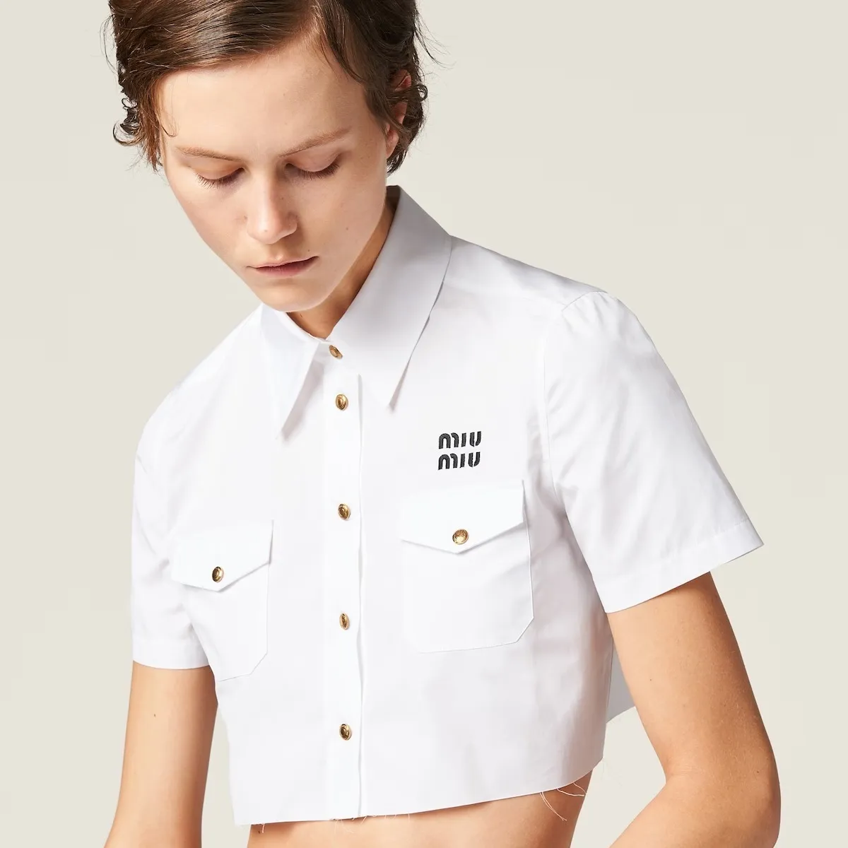 MiuMiu  |Casual Style Plain Cotton Short Sleeves Elegant Style Logo