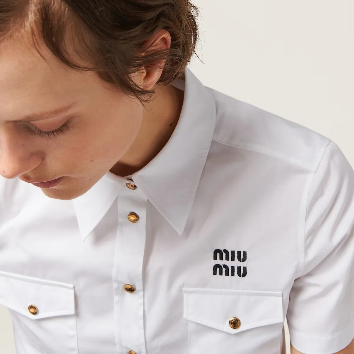 MiuMiu  |Casual Style Plain Cotton Short Sleeves Elegant Style Logo