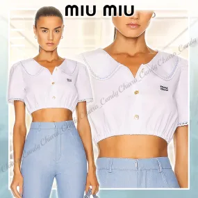 MiuMiu  |Casual Style Plain Cotton Short Sleeves Elegant Style