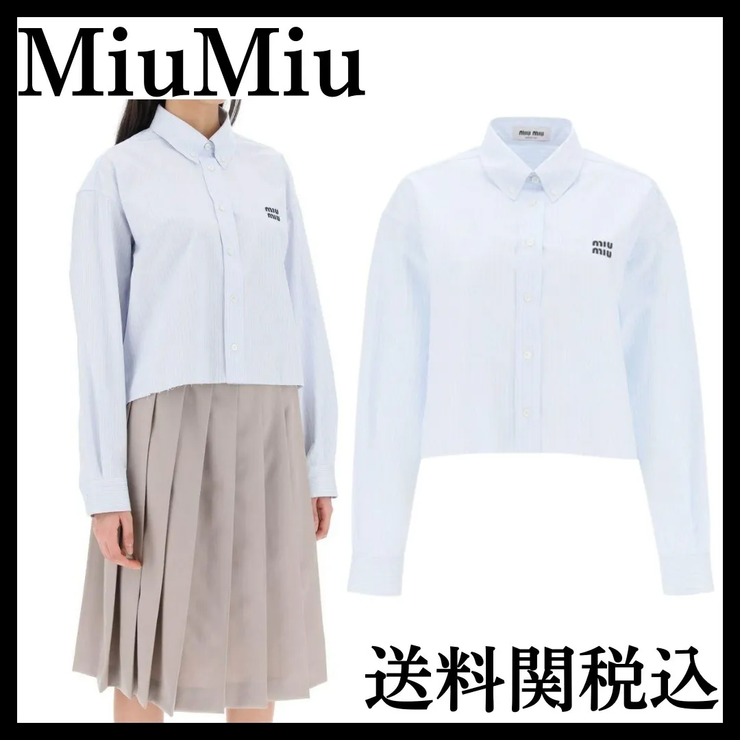 MiuMiu  |Stripes Casual Style Long Sleeves Cotton Elegant Style Logo