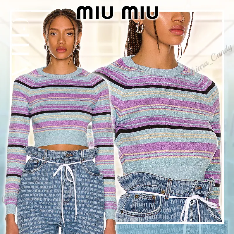 MiuMiu  |Stripes Casual Style Silk Nylon Long Sleeves Elegant Style