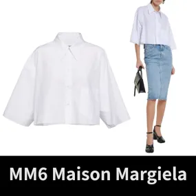 MM6 Maison Margiela  |Casual Style Street Style Cotton Short Sleeves Cropped Tops