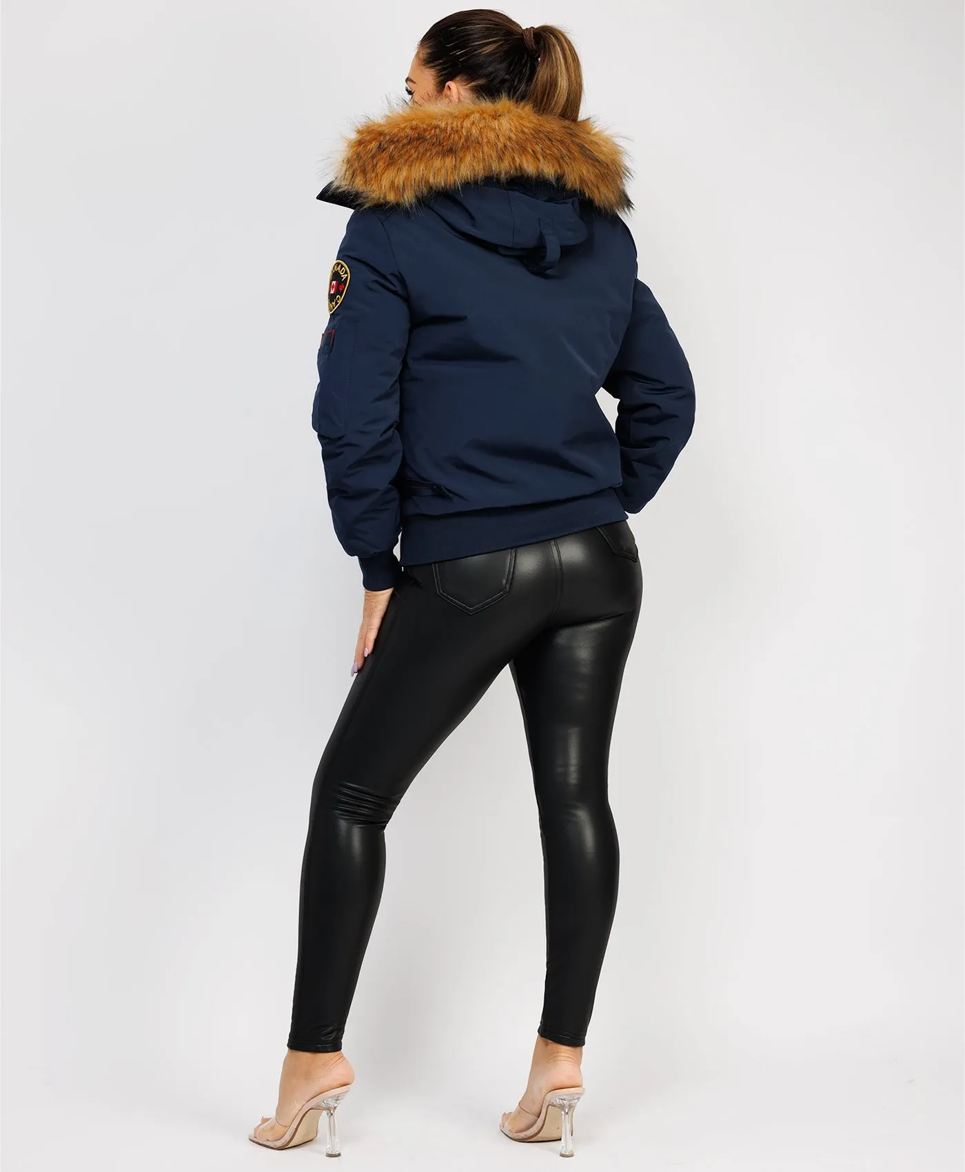 Navy Canada Bomber Jacket With Fur Hood