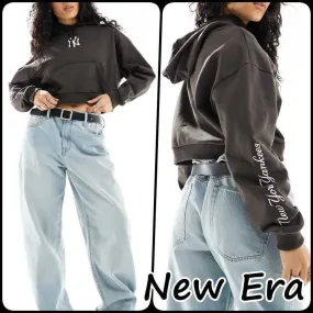 New Era  |Street Style Long Sleeves Plain Cotton Cropped Tops