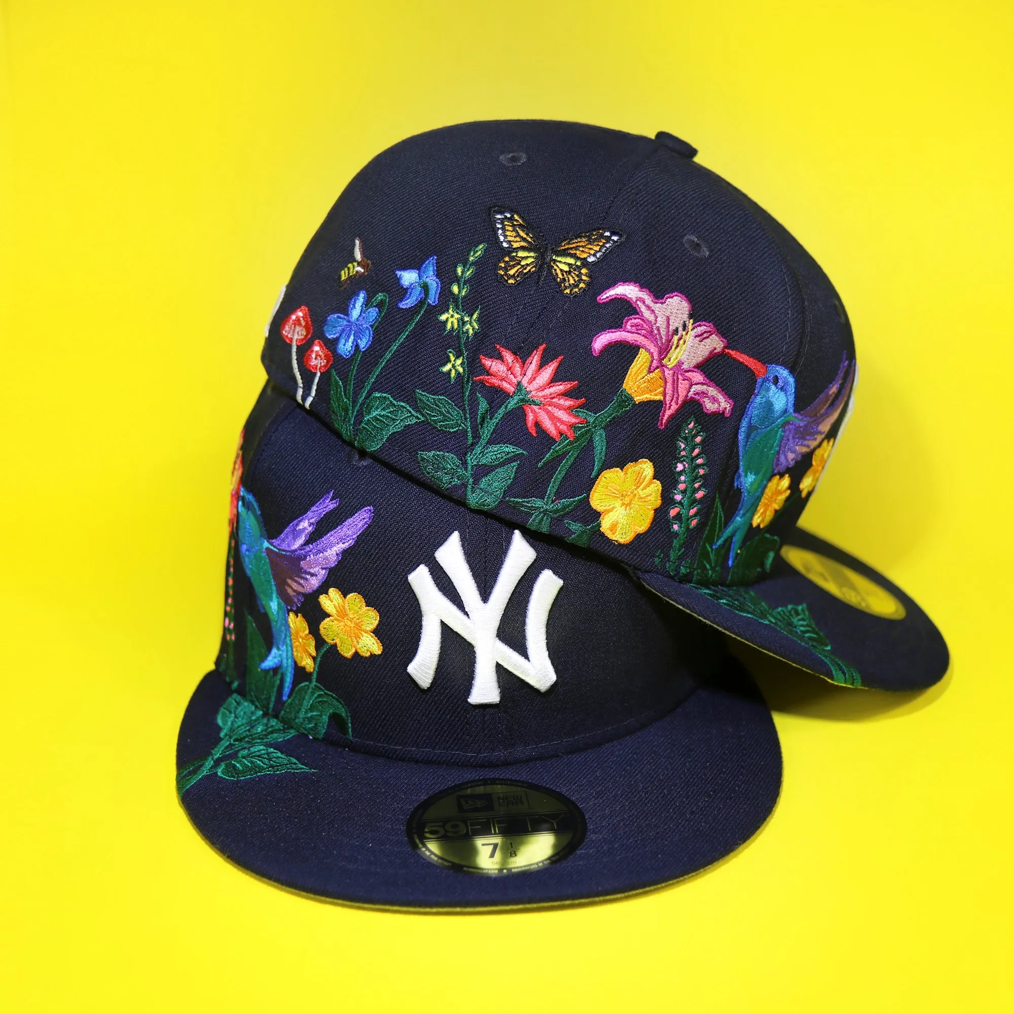 New York Yankees Gray Bottom Bloom Spring Embroidery 59Fifty Fitted Cap | Navy Blue 5950 Cap