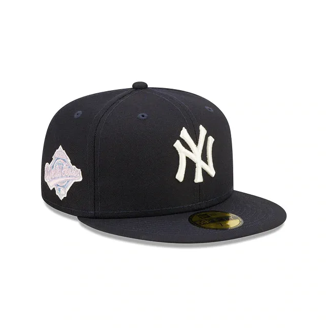 New York Yankees Pop Sweat Pastel World Series Side Patch Fitted Cap With Pink Undervisor | Navy Blue 59Fifty Cap