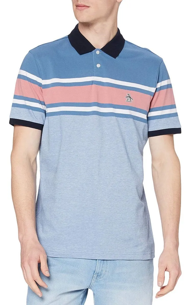 Original Penguin Chest Stripe Short Sleeve Polo Shirt Copen Blue