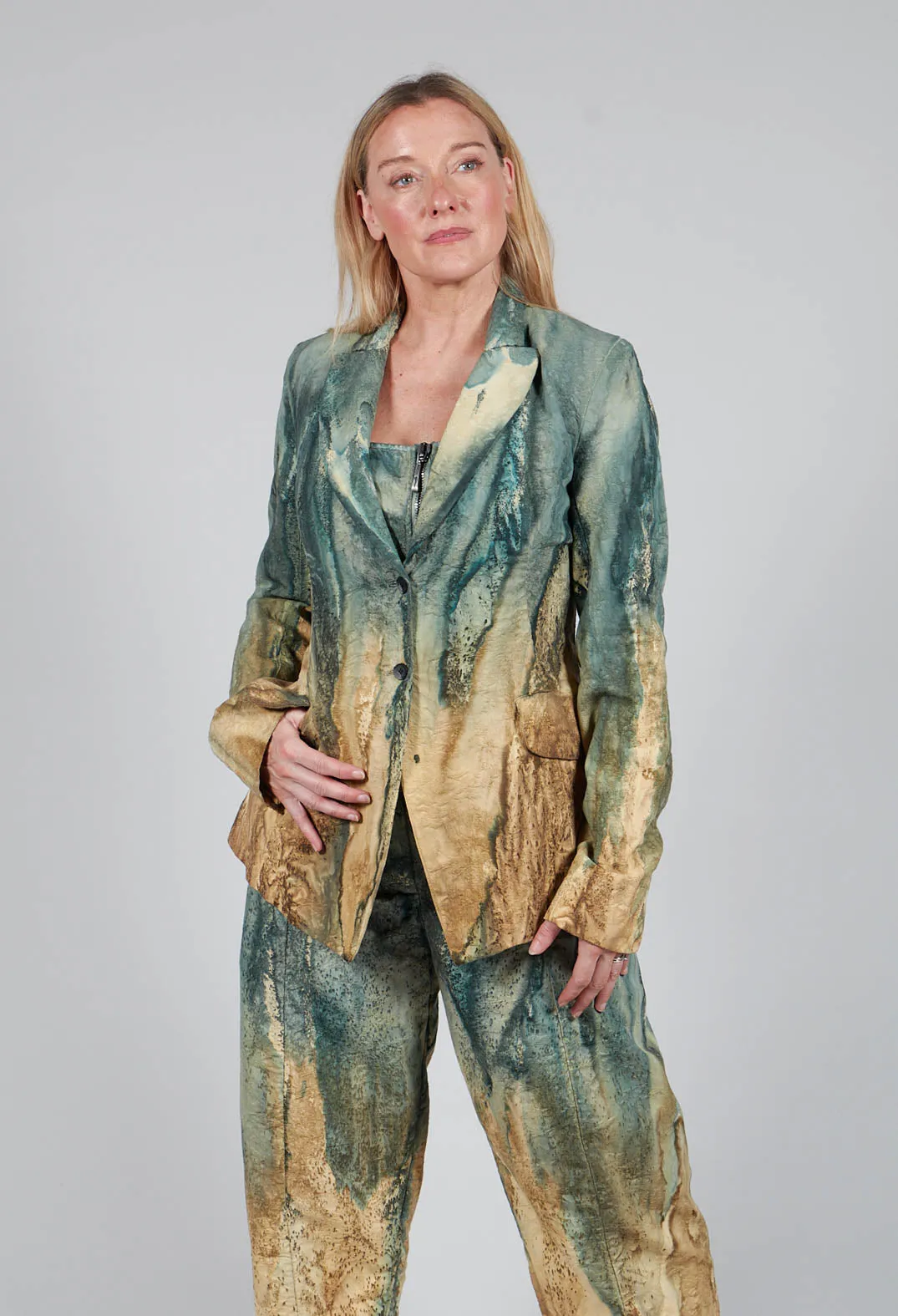 Padded Pattern Blazer in Petrol and Tea