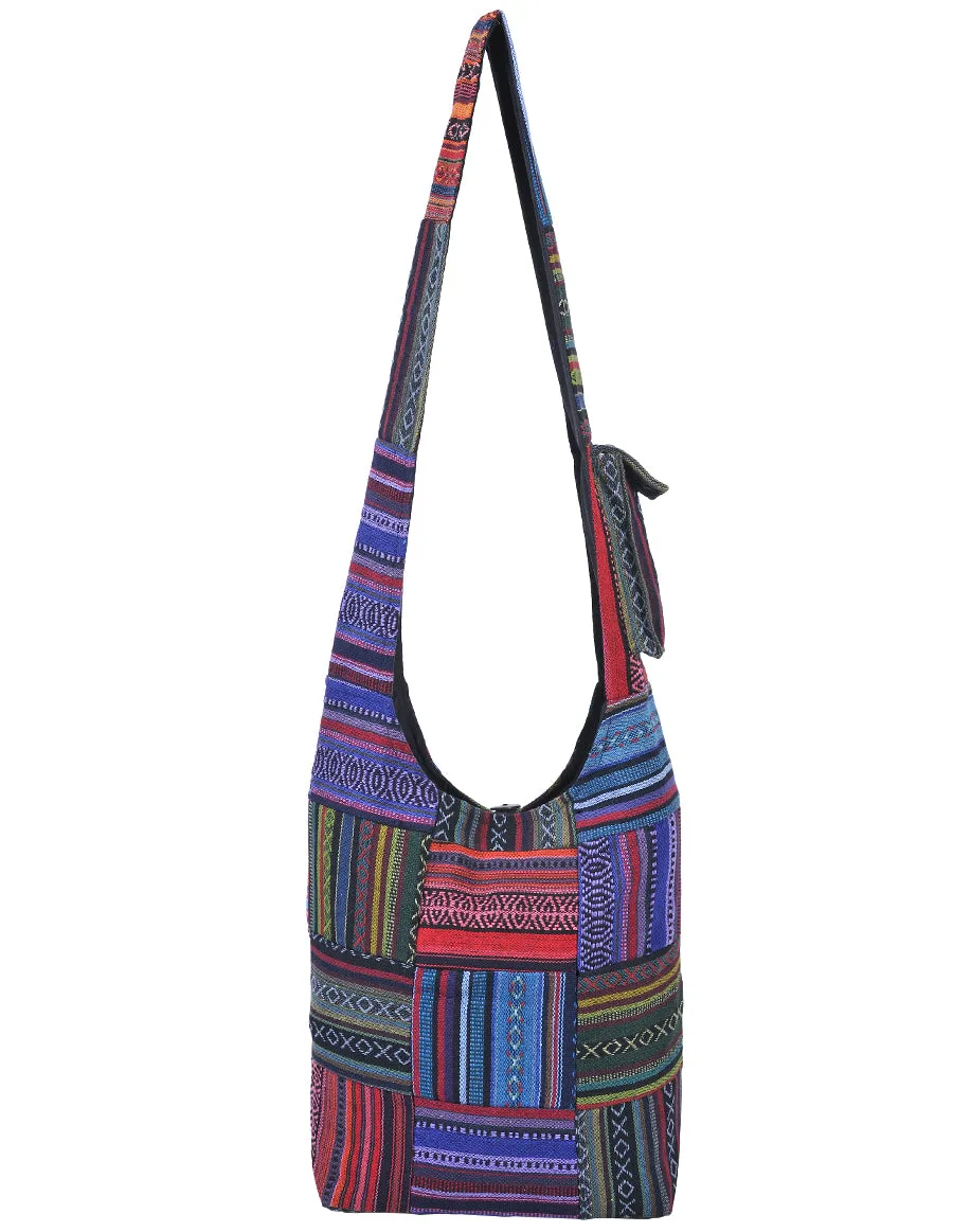 Patched Graphic Print Cotton Hippie Hobo Bag