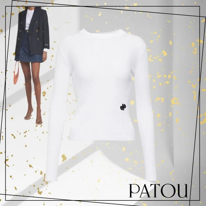 PATOU  |Crew Neck Casual Style Long Sleeves Plain Cotton