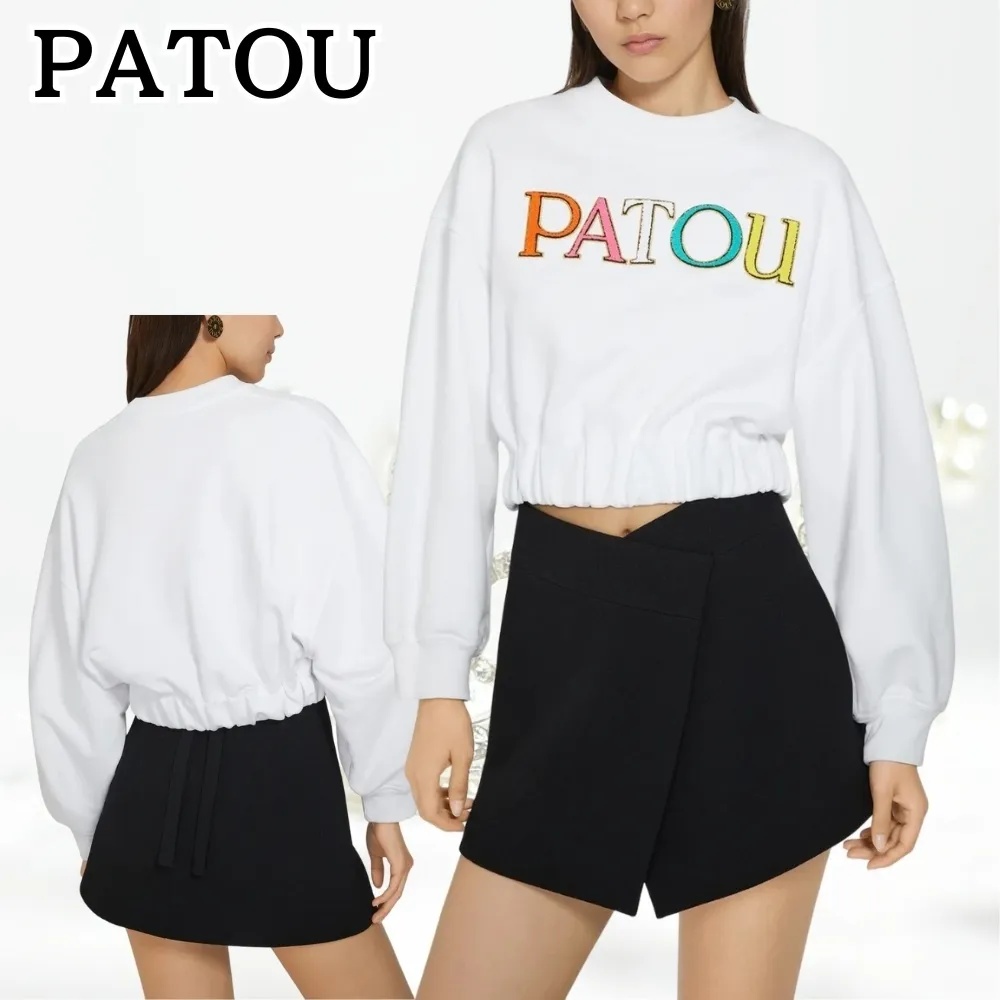 PATOU  |Crew Neck Street Style Long Sleeves Plain Cotton Logo