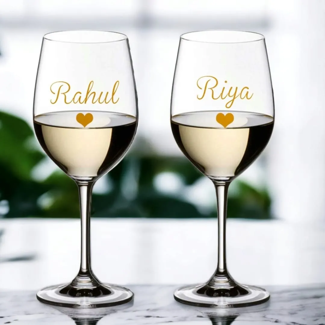 Personalized Wine Glasses Gift Set Of 2 Anniversary Gifts for Couples - Add Name