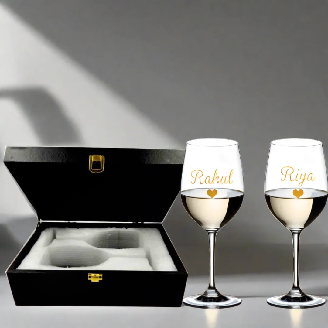 Personalized Wine Glasses Gift Set Of 2 Anniversary Gifts for Couples - Add Name