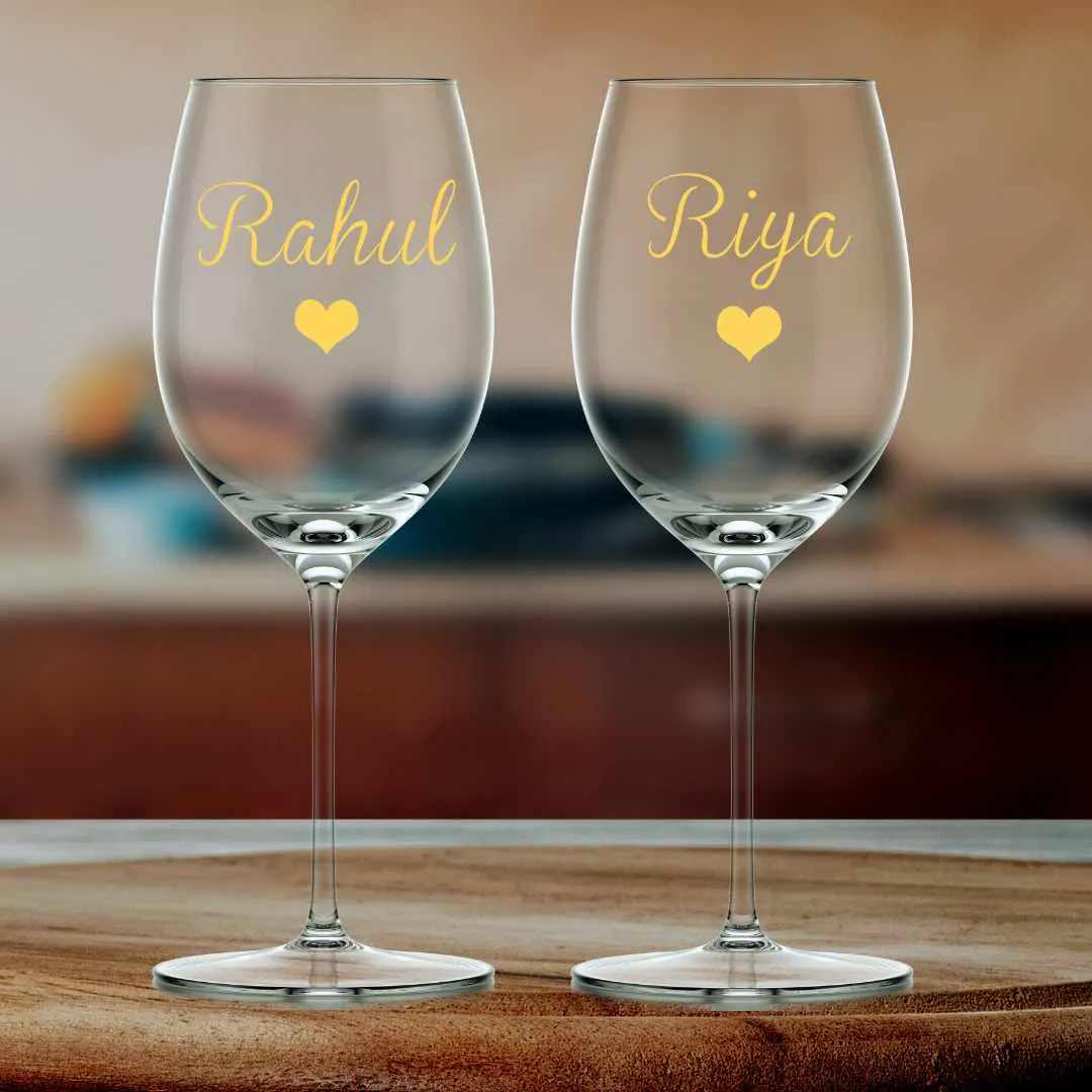 Personalized Wine Glasses Gift Set Of 2 Anniversary Gifts for Couples - Add Name