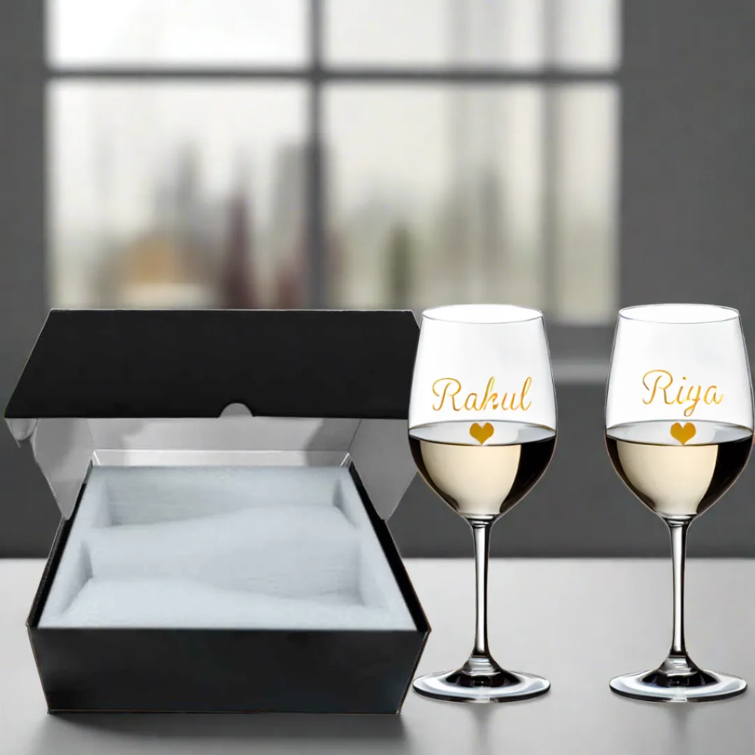 Personalized Wine Glasses Gift Set Of 2 Anniversary Gifts for Couples - Add Name