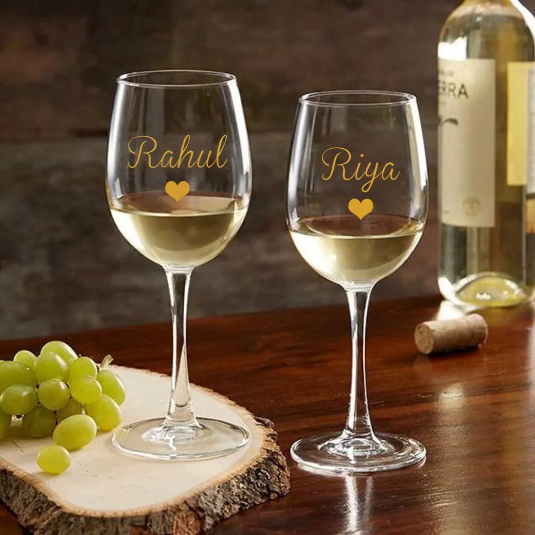 Personalized Wine Glasses Gift Set Of 2 Anniversary Gifts for Couples - Add Name