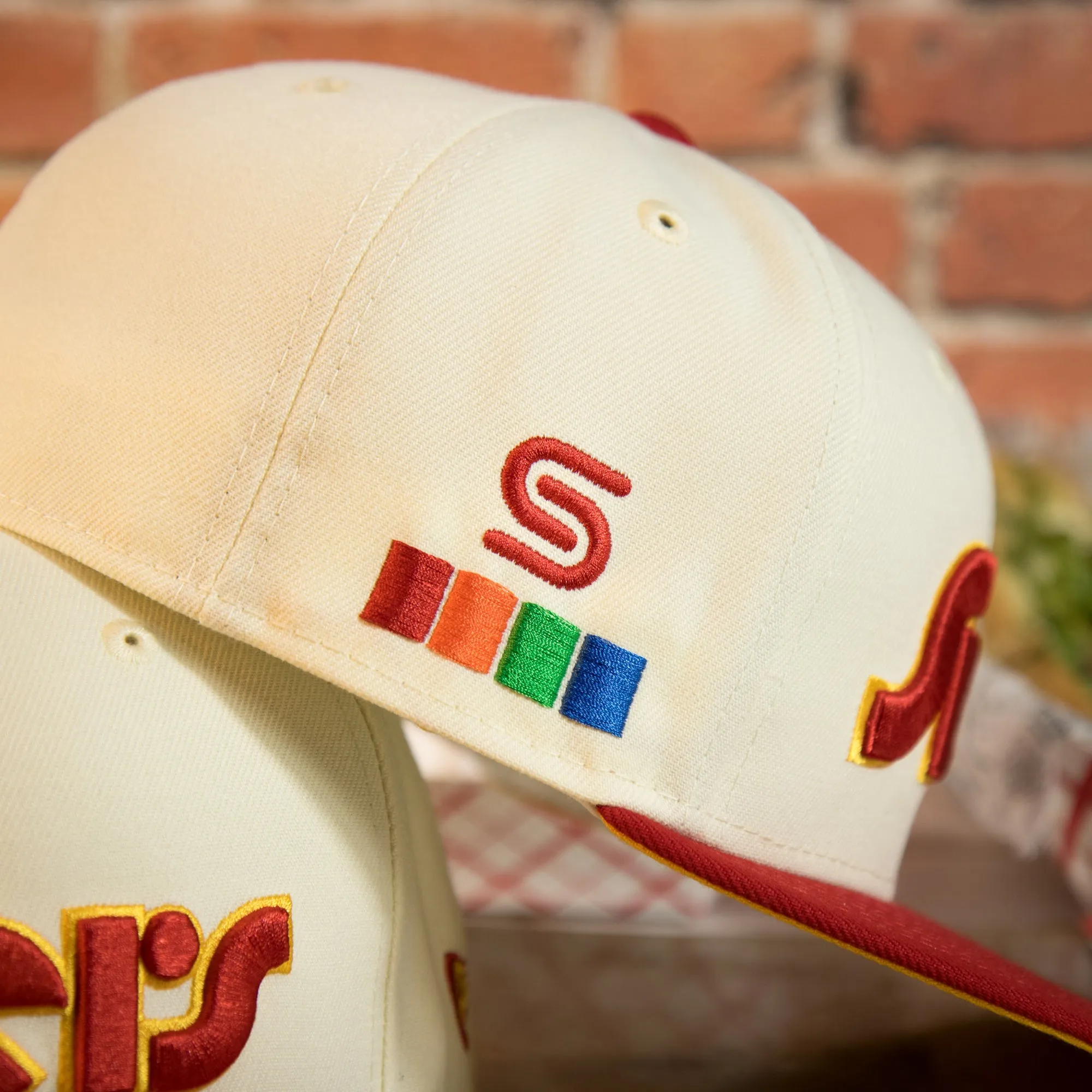 Philadelphia 76ers Retro Spectrum Side Patch Yellow UV 59Fifty Fitted Cap | Chrome/Red | CheeseSteak Pack Cap Swag Exclusive