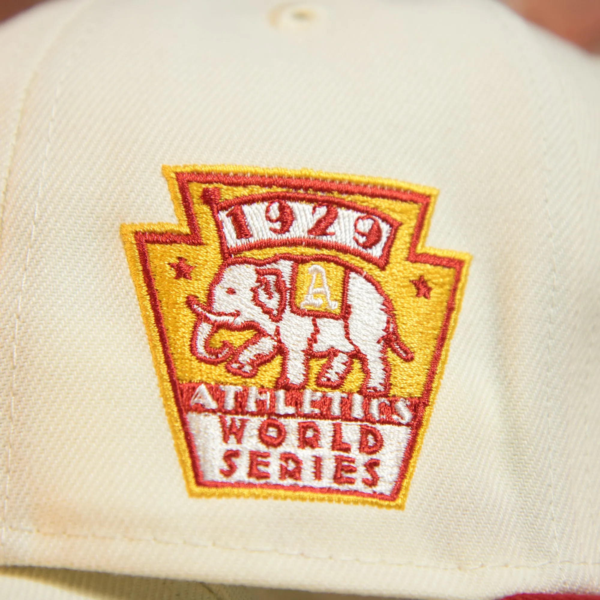 Philadelphia Athletics Cooperstown 1929 World Series Side Patch Yellow UV 59Fifty Fitted Cap | Chrome/Red | CheeseSteak Pack Cap