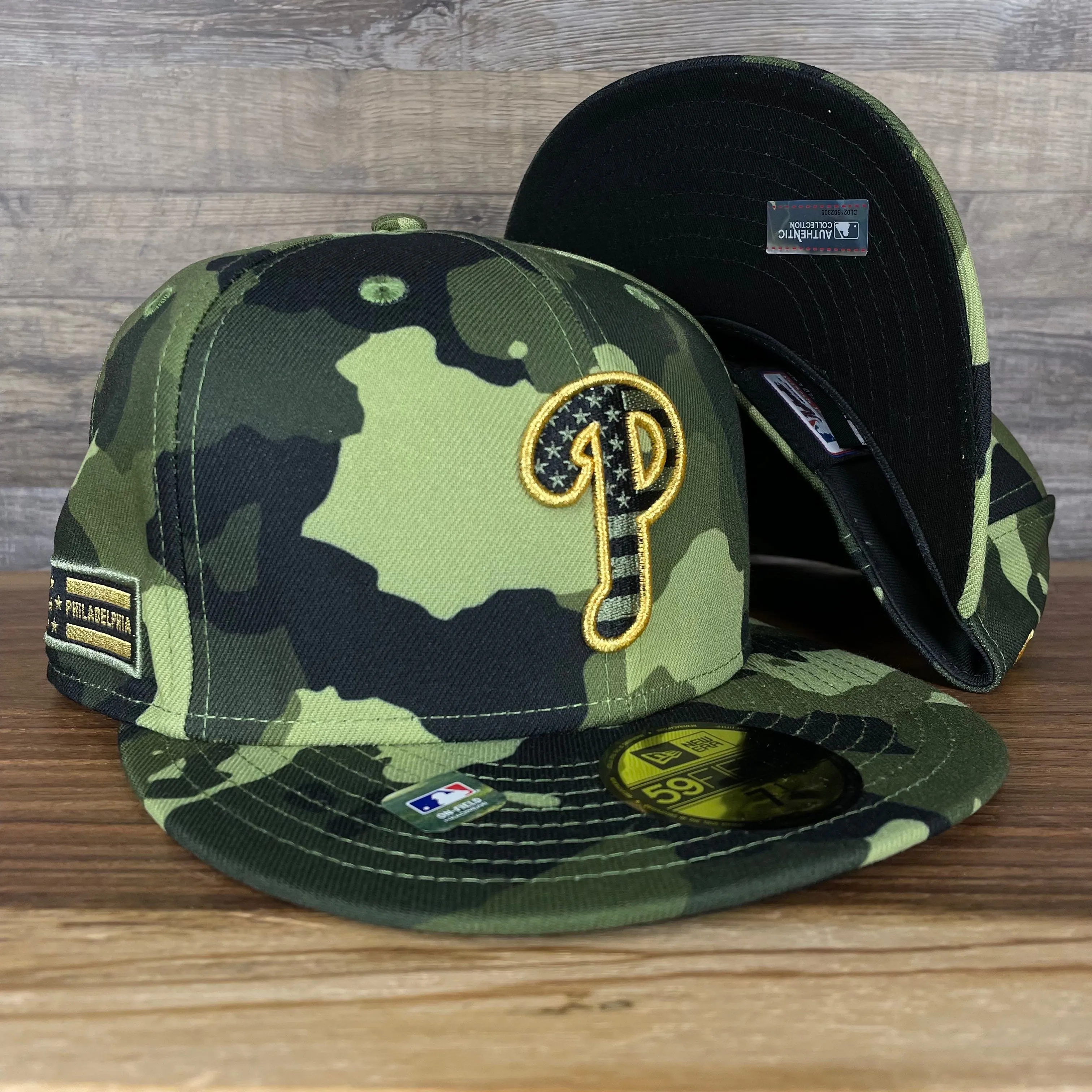 Philadelphia Phillies 2022 Armed Forces Day / Memorial Day Side Patch 59Fifty Fitted Cap | Camo