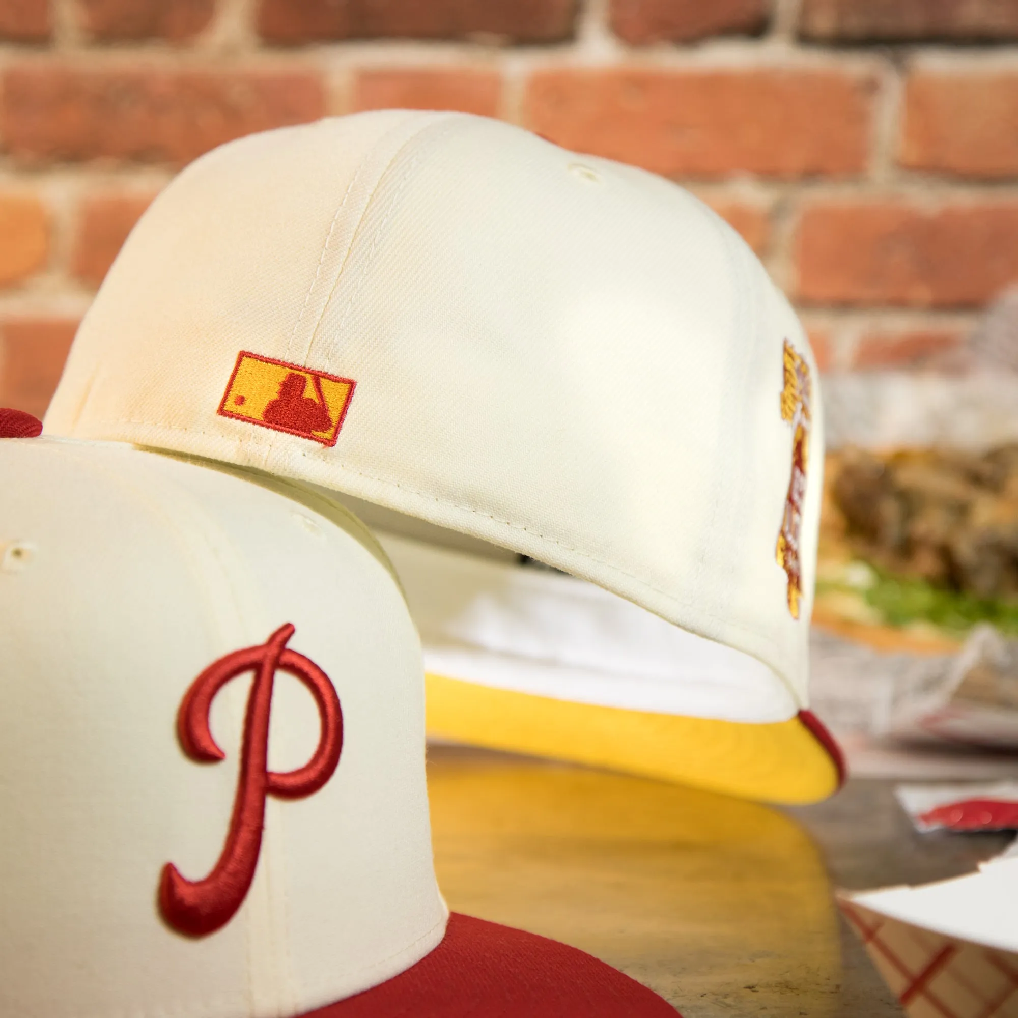 Philadelphia Phillies Cooperstown 1952 All Star Side Patch Yellow UV 59Fifty Fitted Cap | Chrome/Red | CheeseSteak Pack Cap Swag