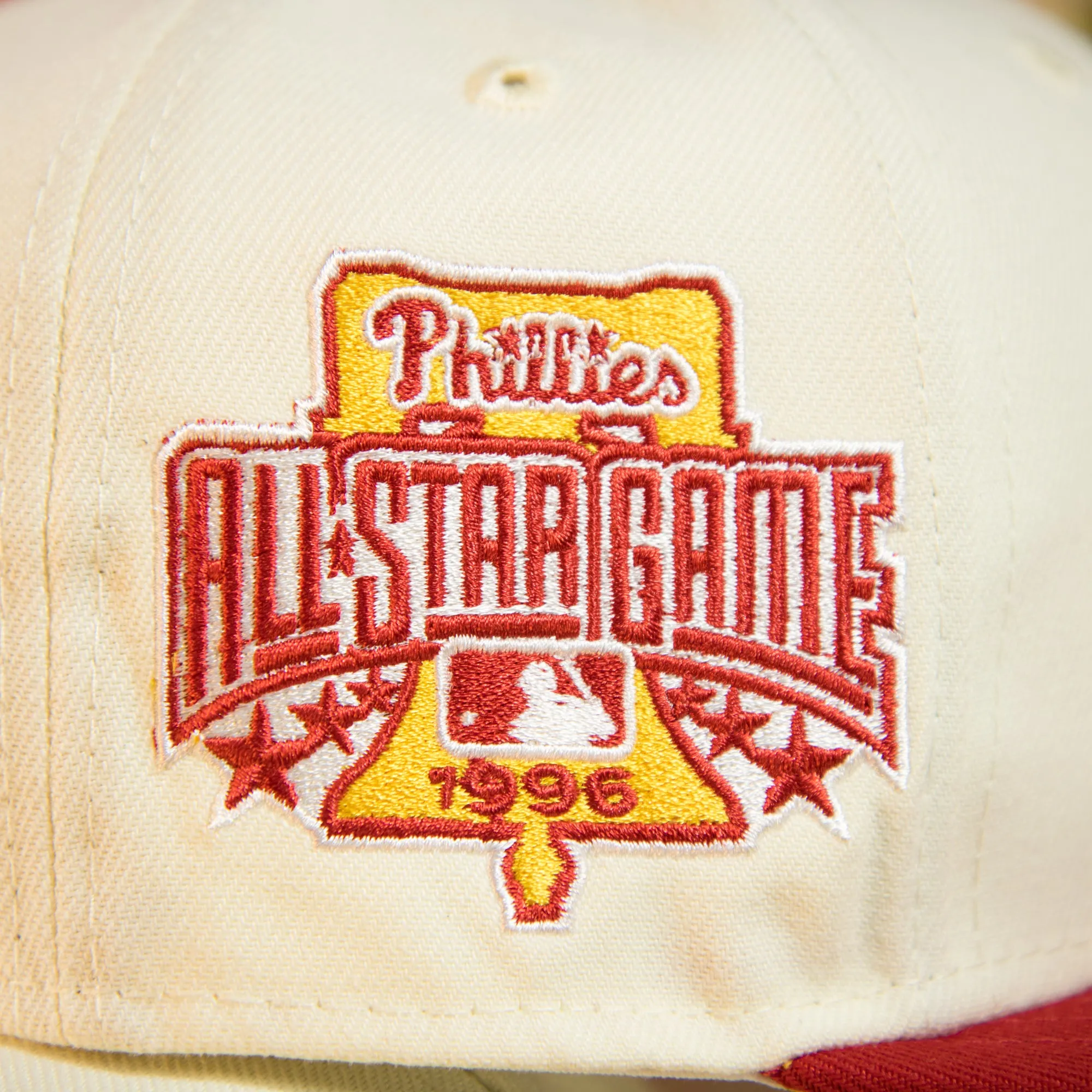 Philadelphia Phillies Cooperstown 1996 All Star Side Patch Yellow UV 59Fifty Fitted Cap | Chrome/Red | CheeseSteak Pack Cap Swag