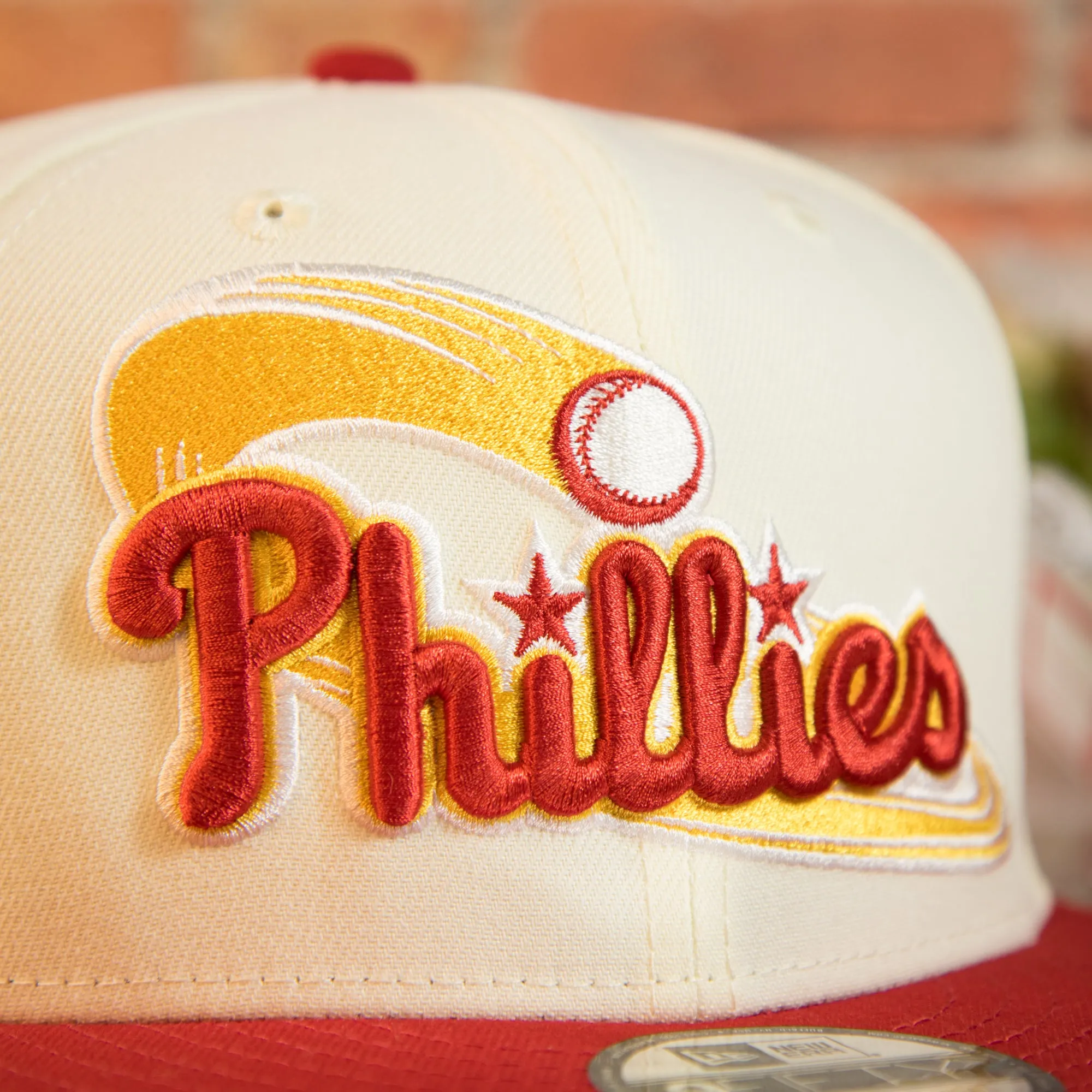 Philadelphia Phillies Cooperstown Veterans Stadium Side Patch Side Patch Yellow UV 9Fifty Snapback Cap | Chrome/Red | CheeseStea